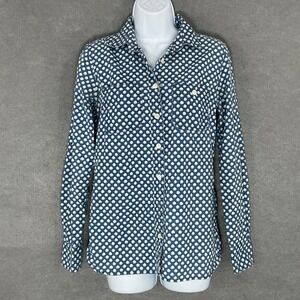 J. Crew Button Down‎ Shirt 100% Cotton Blue White Print Sz 0 Whimsical Preppy